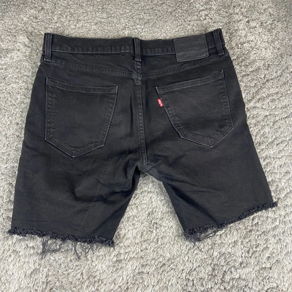 Levis 412 Premium Jorts Men 34 Black Denim Slim Taper Cut Off Jean Short Raw Hem